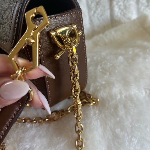 AUTHENTIC GUCCI  Horsebit 1955 leather & Coated Canvas crossbody - Picture 3 of 16